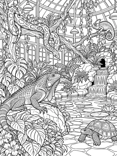 Detailed Inside the reptile house coloring page